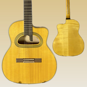 Guitare acoustique artisanale <span class=keywords><strong>Gypsy</strong></span> 7 cordes de 16 pouces, corps creux en érable flammé, ébène, luthier personnalisé, <span class=keywords><strong>jazz</strong></span> cutaway Yunzhi - Product Image 1