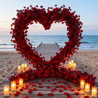 Arche de fleurs en forme de cœur personnalisée avec des roses blanches et rouges, fleurs artificielles en soie pour les mariages et les fêtes