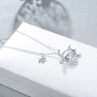 Bijoux sur le thème de l'océan Collier d'opale blanche tortue en argent sterling 925 pour femme