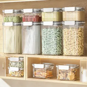 Organisateur de cuisine hermétique en plastique pot scellé boîte de rangement transparent en vrac sec alimentaire céréales conteneur dispen bin avec couvercles