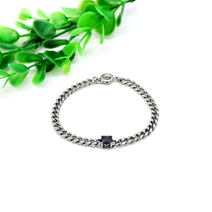 Yunnique Vintage Distressed <b>Titanium</b> Steel <b>Chain</b> Bracelet Bezel Set Black Rhinestone Geometric Design Simple Stylish Jewelry for - Product Image 1