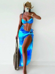 Baishiwei 2025 été femmes complet maillots de bain <span class=keywords><strong>Ensemble</strong></span> mode impression Bandeau tressé corde Bikini jupe <span class=keywords><strong>ensemble</strong></span> brésilien natation - Product Image 6