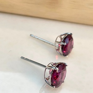 Xinfly Solid 18K Gold Garnet <b>Stud</b> <b>Earrings</b> 3.20ctw Round Brilliant Cut AU750 Solitaire <b>Fine</b> Jewelry for Women - Product Image 4