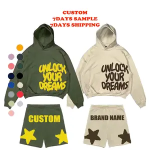 Hoodies And Sweat Pants Cotton Set Custom Pullover Hooded And Short 2 Pieces 500 Gsm French Terry Hoodie