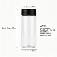 Pot de rangement cylindrique transparent en PET de 220 ml avec couvercle noir à rabat large pour aliments, collations, produits secs, articles ménagers solides