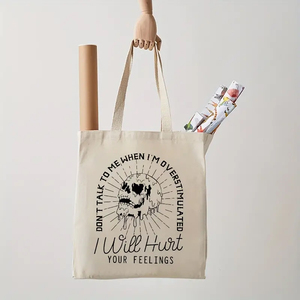 Sac fourre-tout en toile personnalisé avec motif squelette « <span class=keywords><strong>Ne</strong></span> me parlez <span class=keywords><strong>pas</strong></span> quand je suis surstimulé » pour femme, idéal pour les voyages - Product Image 6