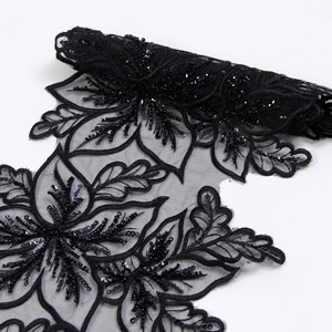 Beautiful Floral Custom Colour Embroidery Beads And <strong>Sequins</strong> <strong>Lace</strong> Trims - Product Image 2