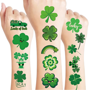Nuovi Adesivi per Tatuaggi Temporanei a Forma di <span class=keywords><strong>Quadrifoglio</strong></span> Portafortuna 2026, Colorati, Ecologici, Impermeabili, 10 Fogli per Feste, Body Art - Product Image 1