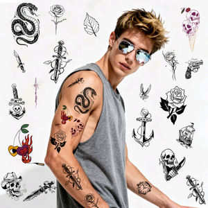 Autocollants de tatouage temporaires en papier vintage américains traditionnels sexy et tendance pour le corps, imperméables, bras, jambe, blanc, fête, festival - Product Image 2