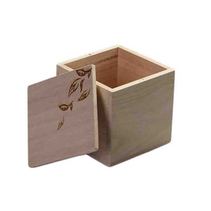 Boîte à sel et à thé en bois carré inachevé avec couvercle laissé <span class=keywords><strong>pour</strong></span> le stockage et l'organisation du thé au café - Product Image 1