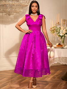 AM050411 AOMEI Robe d'été élégante et lumineuse, col en V, sans manches, avec nœud, coupe trapèze, pour femmes, robes de <span class=keywords><strong>cocktail</strong></span> - Product Image 1