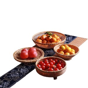Bamboo Fruit Basket Round Handmade Woven Kitchen Food Storage Simple Style - Product Image 5