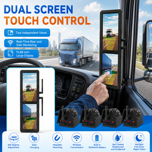 Rétroviseur de camion sans fil avec écran tactile de 15,88 pouces, 4 caméras solaires magnétiques, vision nocturne BSD pour les conditions météorologiques difficiles - Product Image 2