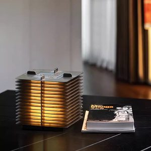 Industrial Style Louvered Table Lamp Led Touch Control Rechargeable Indoor Decorative Lighting With <b>Light</b> And Shadow Effect - Product Image 4
