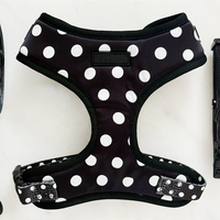 Harnais pour chien à pois noir et blanc avec logo au design personnalisé Fournisseur d'accessoires pour animaux de compagnie Ensembles de harnais à pois pour chiens