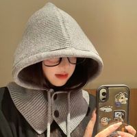 Pasamontañas de invierno unisex de punto con capucha, gorro, orejeras y máscara, ajustable, estilo común
