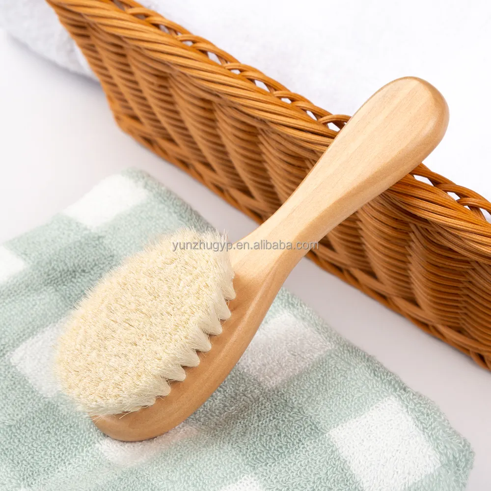 Escova de madeira para bebês, conjunto de escova de cabelo natural de cabra