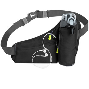 Sac banane de sport avec porte-bouteille réglable, unisexe, pour randonnée, cyclisme, course à pied, poche pour téléphone, noir - Product Image 5