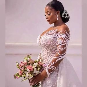 Off-the-Shoulder Long Sleeve Mermaid Wedding Dress <b>White</b> <b>Lace</b> Sweetheart Neckline Natural Waistline For Wedding - Product Image 2