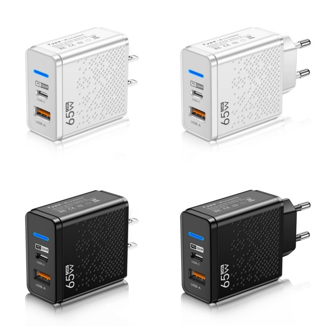 DENIXI GaN 65W Fast Charging QC3.0 Mobile Phone Charger PD Gan Charger USB C Power Adapter 36v Charger Dual C-type Mobile Phones