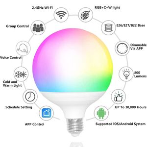 <span class=keywords><strong>Ampoule</strong></span> LED Globe RGB 9W 2700-6500K <span class=keywords><strong>Smart</strong></span> G95 Ball Lampe Contrôlée Tuya Wifi <span class=keywords><strong>Smart</strong></span> <span class=keywords><strong>Life</strong></span> APP Google Home Alexa Alimentation AC E27 - Product Image 3