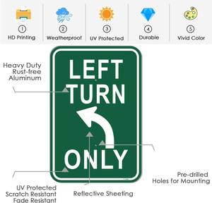 Yüksek Görünürlüklü Yansıtıcı Sadece Sol Dönüş İşareti - Yollar ve Kavşaklar için Ağır Hizmet Tipi Alüminyum Trafik Levhası - Product Image 4