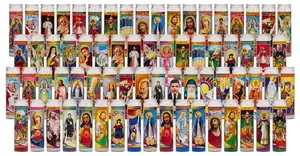 Spiritual Candles Wholesale Cheap Spiritual Saint Long Tall Offertory Jesus Glass Prayer Candles