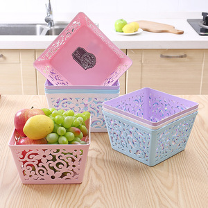 <b>Square</b> Fruit <b>Basket</b> 18.5x14.5x11.5cm Hollow Pattern Stackable Storage <b>Basket</b> For Kitchen Food Organization Mixed Colors - Product Image 1