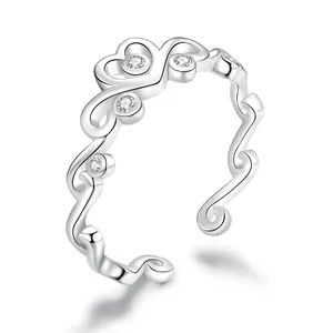 925 סטרלינג כסף CZ חן נסיכת כתר טבעת אופנה עיצוב אהבת לב מלכת כתר נזר פתוח טבעת מתכוונן לנשים
