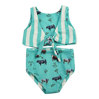 Ropa de playa personalizada OEM de verano con estampado de estilo occidental para niños, ropa de baño de una pieza con volantes para niñas, ropa de baño de Boutique