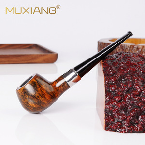 Muxiang Briar Wood Smoking Pipe Straight Type With Metal Ring Tobacco Pipe For Personal Gift - Product Image 2
