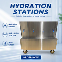 Station d'hydratation mobile en acier inoxydable, distributeur d'eau portable pour événements en plein air, chariot avec roues et robinets multiples