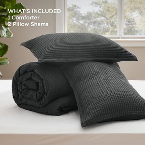 Waffle Duvet <b>Set</b> Skin-Friendly 3 Pieces Winter Sheet Pillowcase Faux-Muslin Waffle Weave Polyester Gauze Duvet Cover <b>Set</b> - Product Image 5