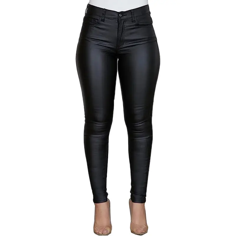 2023 vente chaude femmes nouveaux pantalons mode couleur unie en cuir PU pantalon sexy slim-fit pantalons décontractés