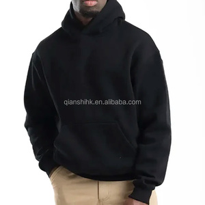 เสื้อฮู้ดดี้ผ้าเฟรนช์เทอร์รี่สีดำมีฮู้ดโอเวอร์ไซส์สำหรับผู้ชายผ้าคอตตอนอุปกรณ์จำเป็น100% ไหล่ตกเสื้อฮู้ดโอเวอร์ไซส์ใช้ได้ทั้งชายและหญิง - Product Image 1