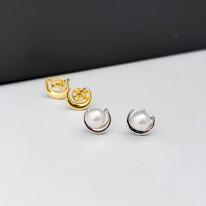 22366 Pendientes de Moda DIY, Plata S925, Cuentas Vacías de Luna de 7-8mm, Perlas, Accesorios para Oreja, Elegante y Estiloso para Mujer - Product Image 3