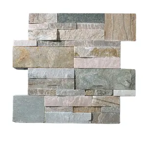 High quality Natural stone wood grain and stone Z-shaped brick cladding wall on the exterior walls decorativeo