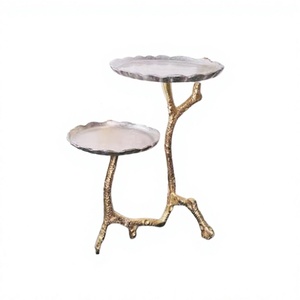 Soporte de dos niveles para pasteles de chocolate, de aluminio, calidad superior, color plata y dorado, para uso en bodas y fiestas. - Product Image 1
