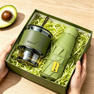 Gorgoue Green Gift Set With Tumbler And Umbrella Uv50 Plus For Graduation And Business Gifts - Product Image 1