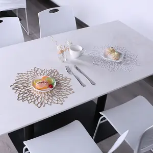 餐垫耐热防滑金色婚礼聚氯乙烯塑料长方形编织乙烯基餐桌垫