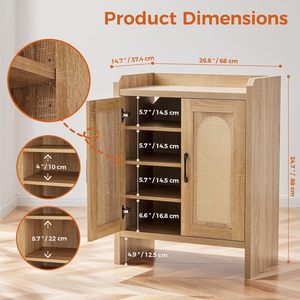 Natural <strong>Rattan</strong> <strong>Shoe</strong> <strong>Storage</strong> Cabinet, Wooden Farmhouse <strong>Shoe</strong> Organizer, Boho Free Standing <strong>Shoe</strong> Rack for Entryway Hallway <strong>Storage</strong> - Product Image 6