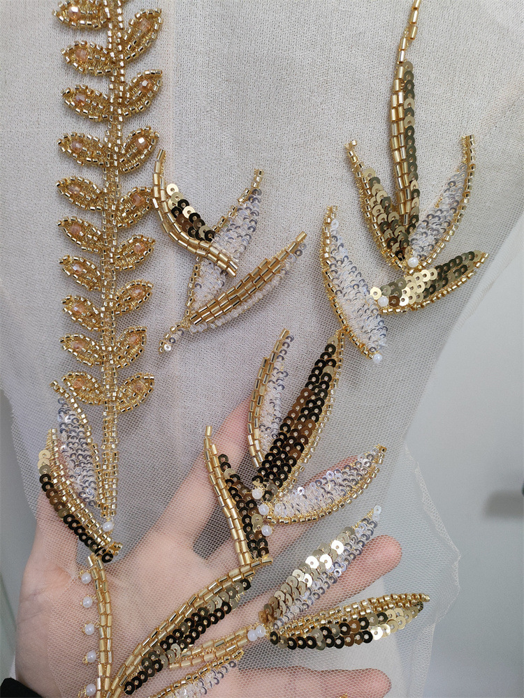 3D竹ビーズ刺繍ステッカースパンコール付きダイヤモンドパターンビーズ