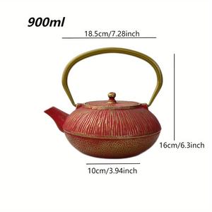 Clássico Vermelho Ouro Ferro Fundido Chá Chaleira Luz Bule de água fervente com Infusor para Café & Chá - Product Image 3