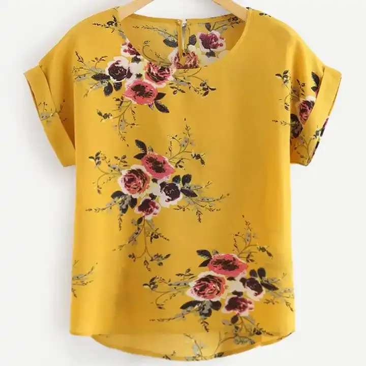 summer Fashion Floral Print Blouse Pullover Ladies O-Neck Tee Tops Female Women's Short Sleeve Shirt