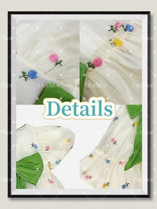 Vestido para niños y niñas <span class=keywords><strong>con</strong></span> bordado de flores, mangas abullonadas, escote cuadrado, adecuado para salidas o reuniones diarias - Product Image 3
