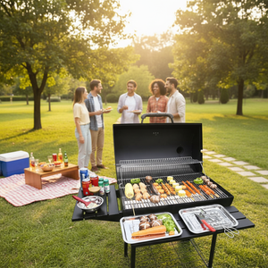 Parrilla de Carbón Moderna con Estructura de Hierro, para Exteriores, con Estante Lateral, Resistente y Portátil, para Patio, Jardín y Fiestas - Product Image 2