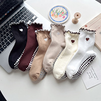 Chaussettes de yoga antidérapantes en coton mélangé tricoté pour femmes, mi-mollet, pour Pilates, fitness, sport professionnel, avec lacets