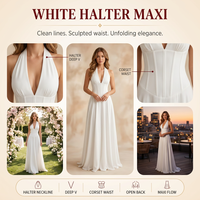 Robe longue tissée élégante et sexy pour femme, col en V profond, style licou, coupe trapèze, lavable, idéale pour les soirées estivales