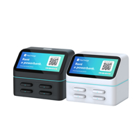 Station de recharge de batteries externes à 4 emplacements avec code QR pour téléphone portable, ordinateur portable, appareil photo et microphone