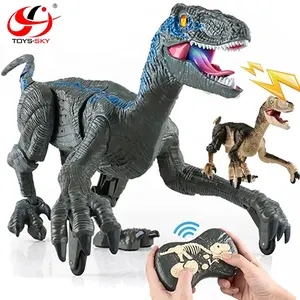 Laris 2.4G Mainan Dinosaurus Elektrik, Mainan Dinosaurus Remote Control Velociraptor RC Raptor Berjalan dengan Mata 3D